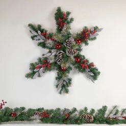 32" Pre-Lit Decorated Frosted Pine Cone And Berries Artificial Christmas Snowflake Wreath -Optimal Christmas Shop northlight sm93364 style 41442.1667530099
