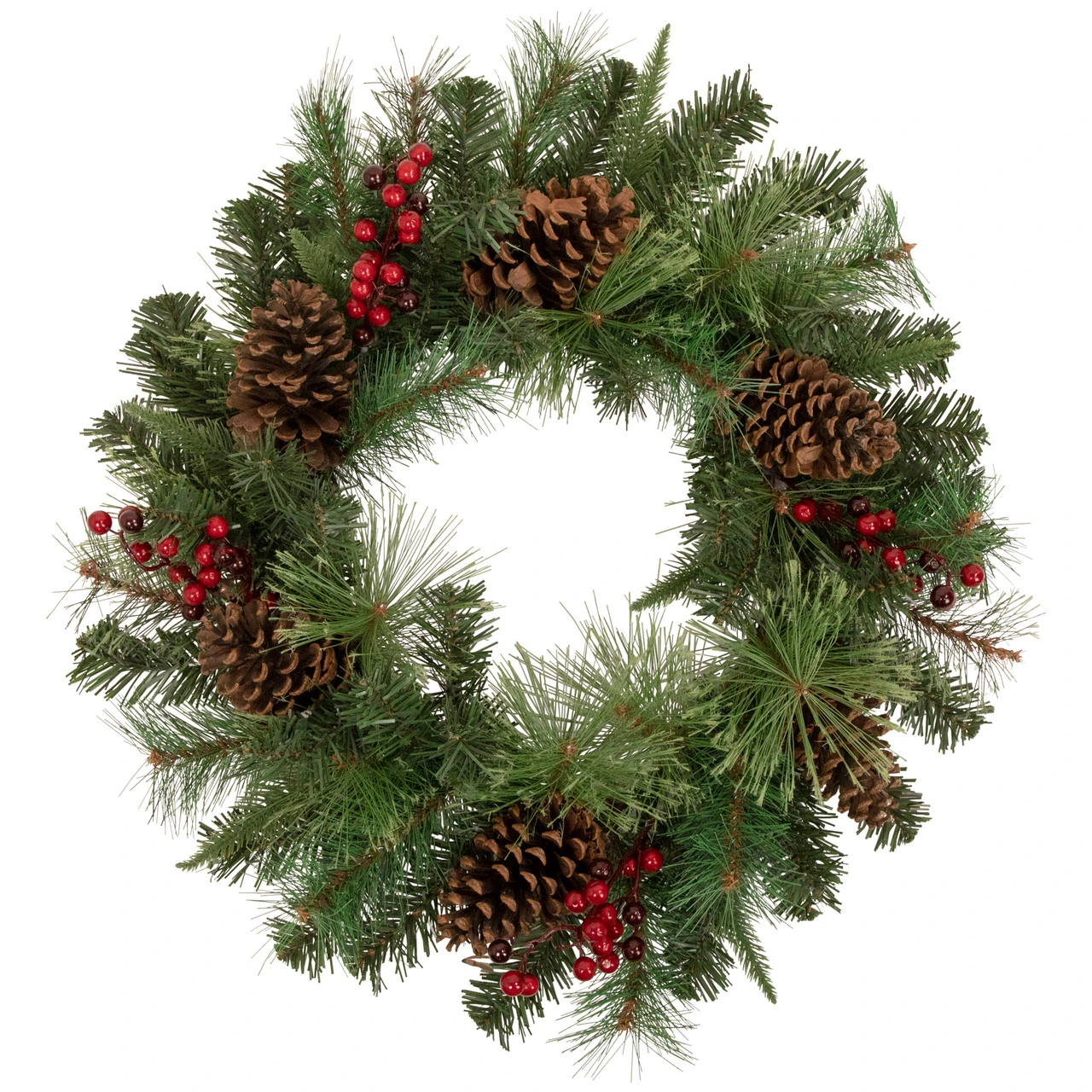 24" Pre-Lit Artificial Mixed Pine And Berries Christmas Wreath 3 24" Pre-Lit Artificial Mixed Pine And Berries Christmas Wreath