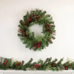 24" Pre-Lit Artificial Mixed Pine And Berries Christmas Wreath 7 24" Pre-Lit Artificial Mixed Pine And Berries Christmas Wreath -Optimal Christmas Shop northlight sm93371 style 36273.1667531202