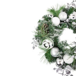Green Pine Needle Wreath With Pinecones And Christmas Ornaments, 24-Inch, Unlit -Optimal Christmas Shop northlight sm94092 2updated 23234.1680557223