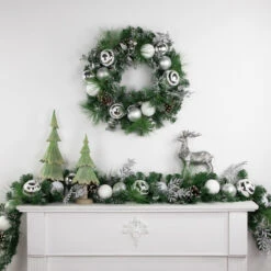 Green Pine Needle Wreath With Pinecones And Christmas Ornaments, 24-Inch, Unlit -Optimal Christmas Shop northlight sm94093 styled also20use20for20sm94092 03372.1680557223