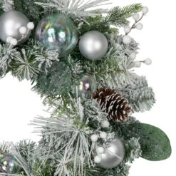 Flocked Pine Artificial Christmas Wreath With Iridescent Ornaments, 24-Inch, Unlit -Optimal Christmas Shop northlight sm94098 2 28201.1680183727