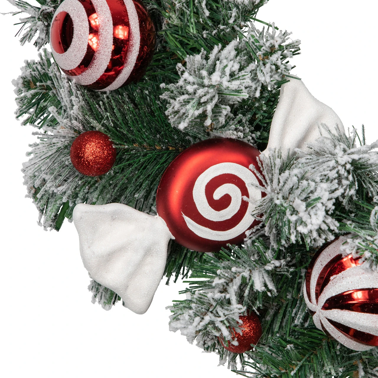 Frosted Pine Artificial Christmas Wreath With Swirled Candy Ornaments, 24-Inch 6 Frosted Pine Artificial Christmas Wreath With Swirled Candy Ornaments, 24-Inch - Image 4