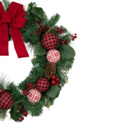 Red Bow And Mixed Foliage Artificial Christmas Wreath With Ornaments, 30-Inch -Optimal Christmas Shop northlight sm94106 2 75315.1667312625