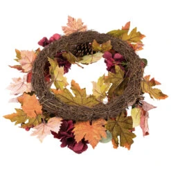 Orange And Burgundy Fall Harvest Artificial Floral And Pinecone Wreath, 22-Inch -Optimal Christmas Shop northlight sm94121 4new 17605.1667533383