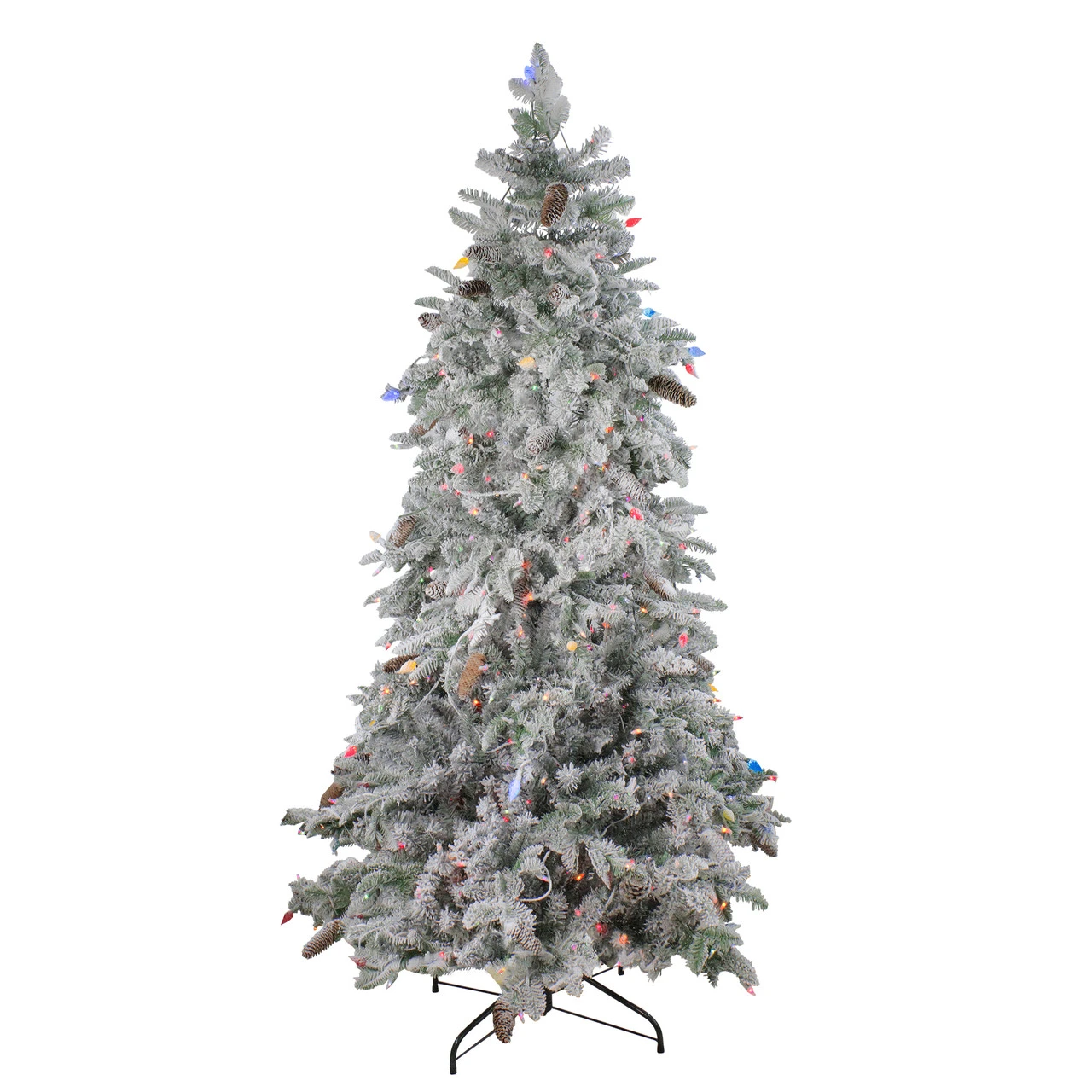6.5' Pre-Lit Flocked Dunton Spruce Slim Artificial Christmas Tree - Multi Lights 4 6.5' Pre-Lit Flocked Dunton Spruce Slim Artificial Christmas Tree - Multi Lights - Image 2