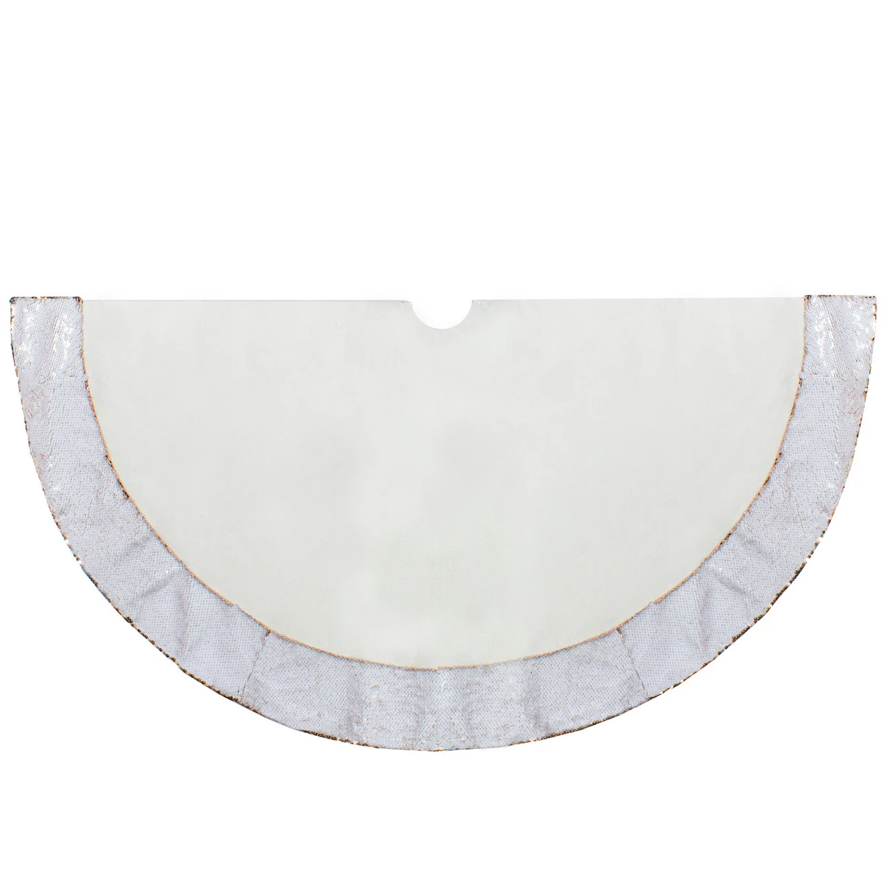 48" Rose Gold And White Reversible Sequin Trim Christmas Tree Skirt 6 48" Rose Gold And White Reversible Sequin Trim Christmas Tree Skirt - Image 4