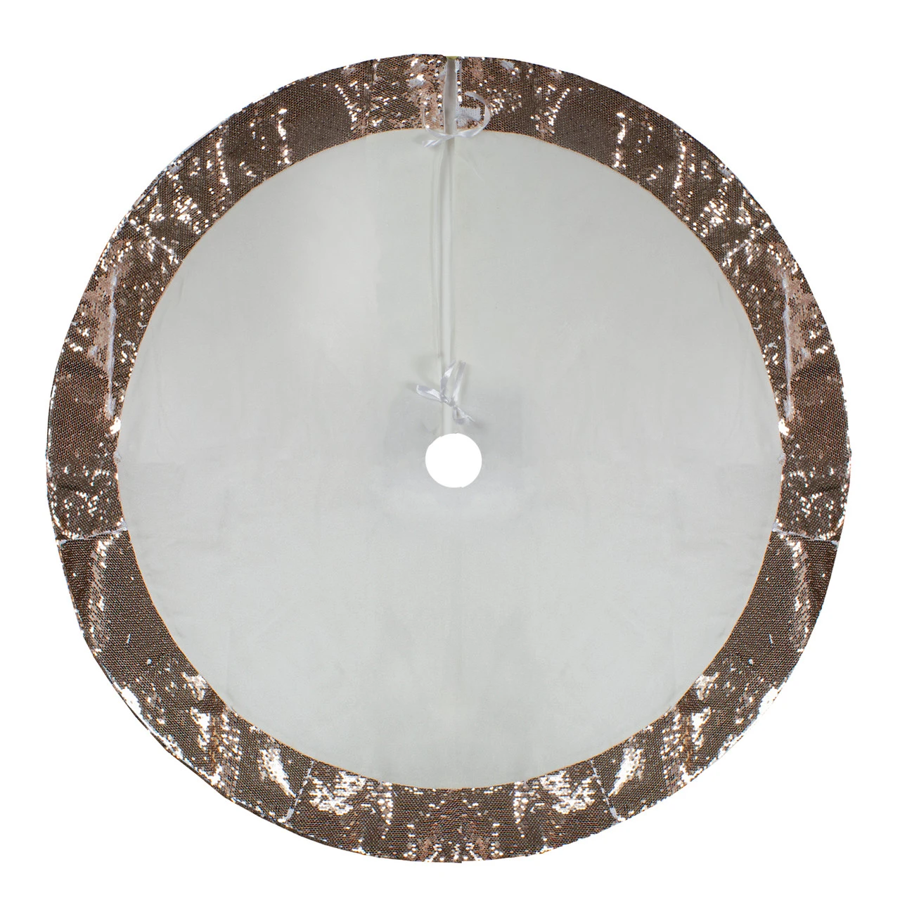 48" Rose Gold And White Reversible Sequin Trim Christmas Tree Skirt 5 48" Rose Gold And White Reversible Sequin Trim Christmas Tree Skirt - Image 3