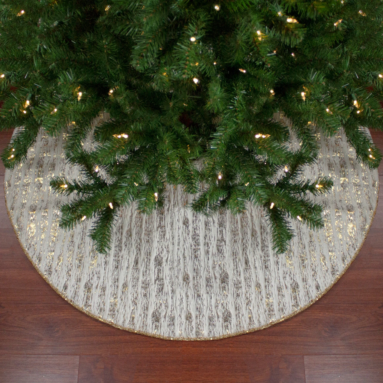 48" Cream And Gold Wood Grain Pattern And Faux Fur Christmas Tree Skirt 3 48" Cream And Gold Wood Grain Pattern And Faux Fur Christmas Tree Skirt