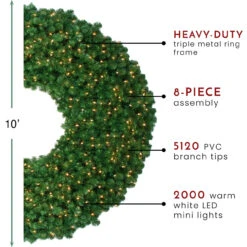 10' Pre-Lit Olympia Pine Commercial Artificial Christmas Wreath - Warm White Lights -Optimal Christmas Shop northlight th90409 thumbnail 14791.1667535782