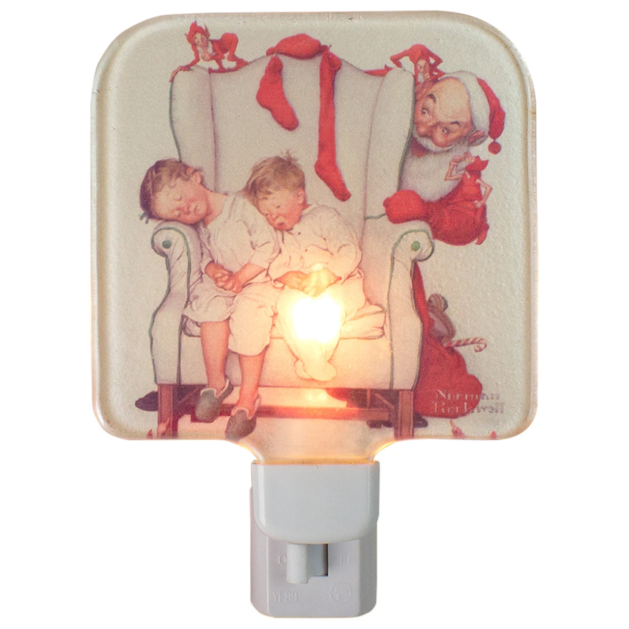 6" Norman Rockwell 'Santa Looking At Two Sleeping Children' Glass Christmas Night Light 3 6" Norman Rockwell 'Santa Looking At Two Sleeping Children' Glass Christmas Night Light