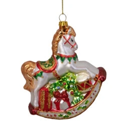 5" White And Red Rocking Horse With Gifts Glass Christmas Ornament 10 5" White And Red Rocking Horse With Gifts Glass Christmas Ornament -Optimal Christmas Shop northlight tr83476 1 81100.1667533840