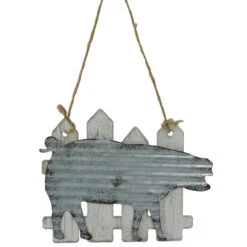 7" Country Rustic Pig And White Picket Fence Christmas Ornament