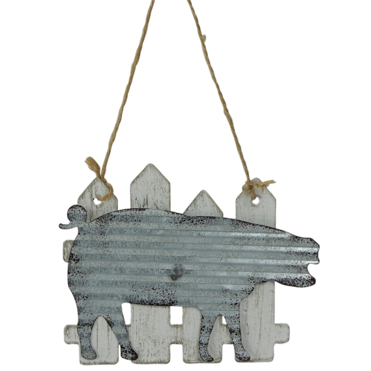 7" Country Rustic Pig And White Picket Fence Christmas Ornament 3 7" Country Rustic Pig And White Picket Fence Christmas Ornament