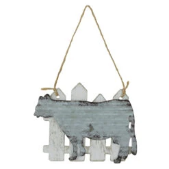 4.5" Country Rustic Cow And White Picket Fence Christmas Ornament