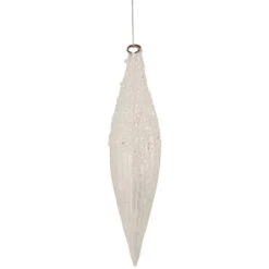 9.5" White Beaded Glitter Finial Glass Christmas Ornament