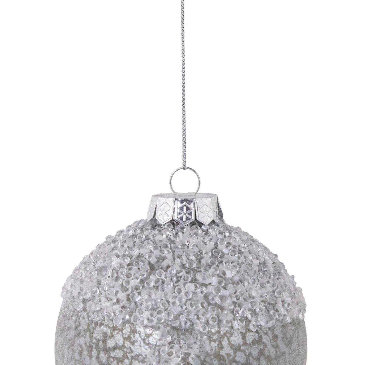 4" Silver And White Beaded Glass Christmas Ornament 5 4" Silver And White Beaded Glass Christmas Ornament - Image 3