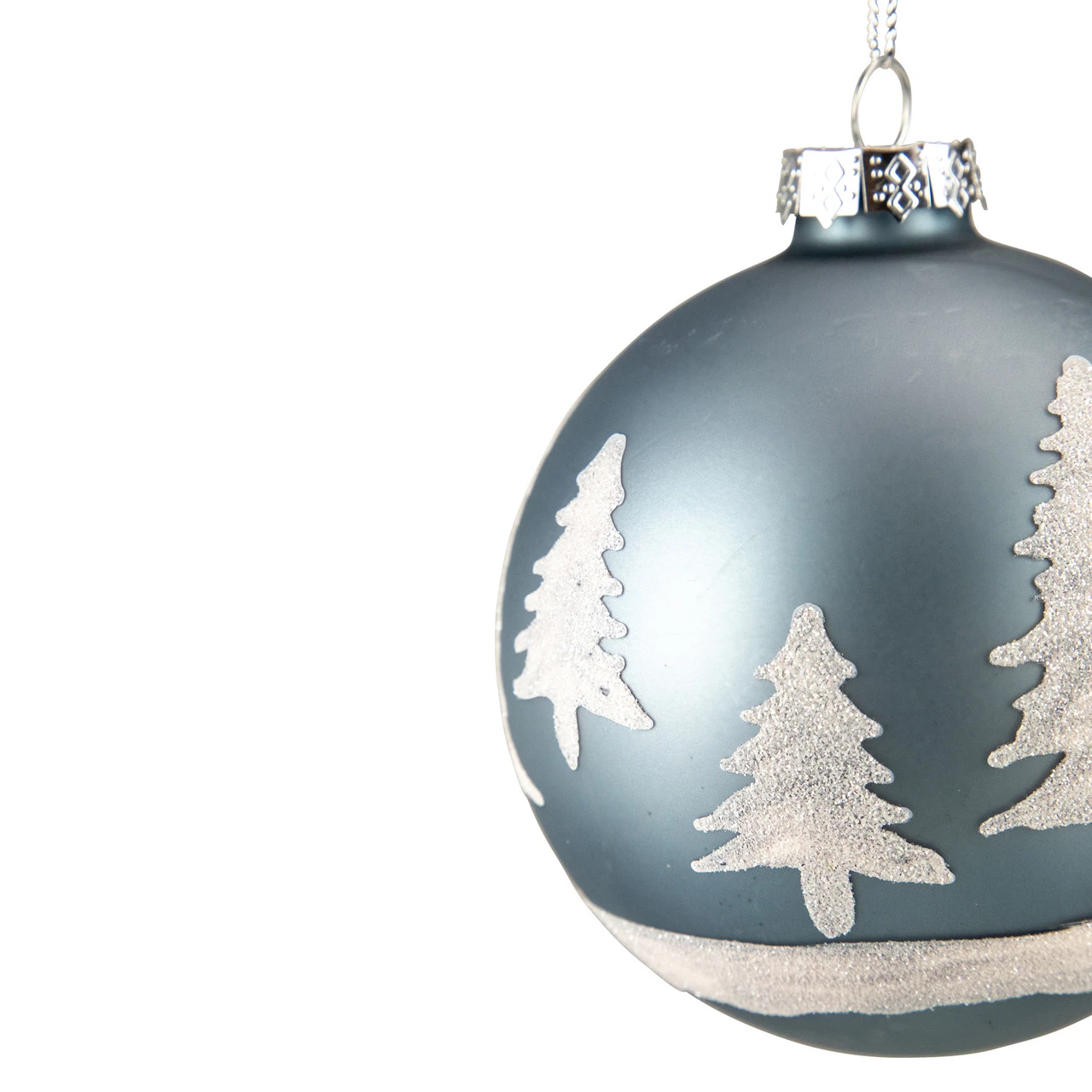 4" Slate Blue With Glittered Trees Glass Ball Christmas Ornament 6 4" Slate Blue With Glittered Trees Glass Ball Christmas Ornament - Image 4