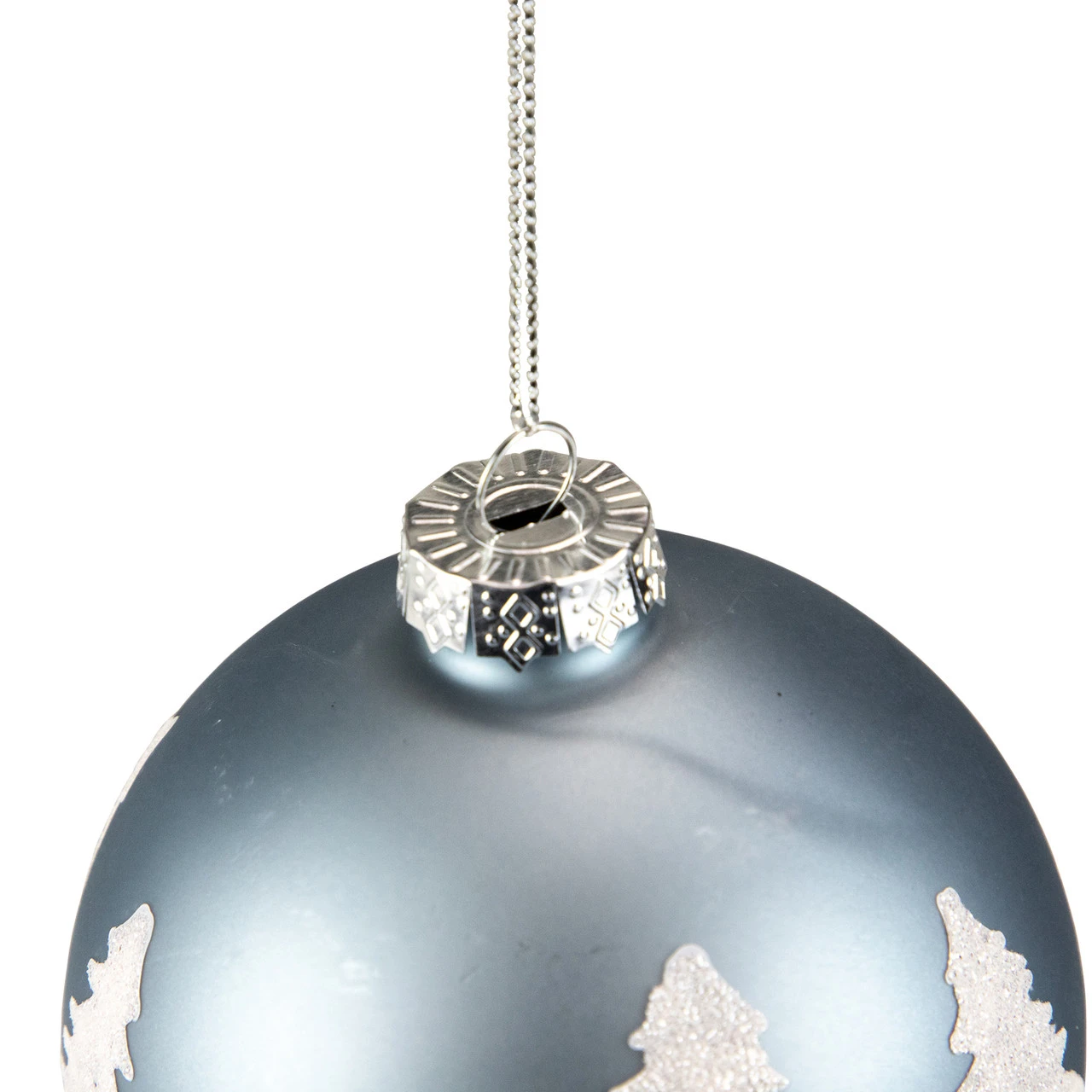 4" Slate Blue With Glittered Trees Glass Ball Christmas Ornament 7 4" Slate Blue With Glittered Trees Glass Ball Christmas Ornament - Image 5