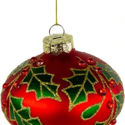 4.5" Red Glass Christmas Ornament With Holly Leaves -Optimal Christmas Shop northlight tr94440 03 41181.1687801125
