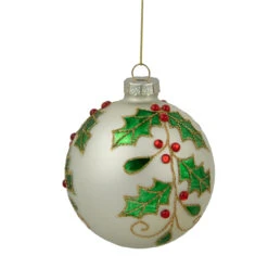 4.5" White Glass Christmas Ball Ornament With Holly Leaves 7 4.5" White Glass Christmas Ball Ornament With Holly Leaves -Optimal Christmas Shop northlight tr94440 sample 2 04142.1670023814