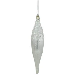 9.5" Matte White Sequin And Glitter Finial Glass Christmas Ornament