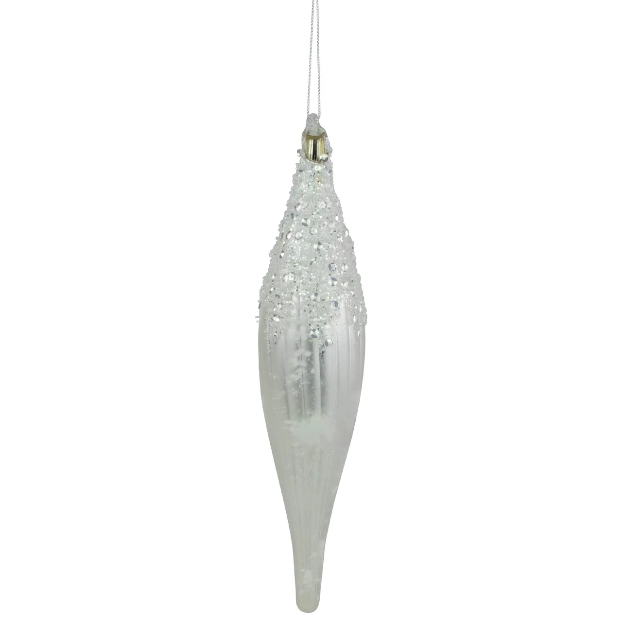9.5" Matte White Sequin And Glitter Finial Glass Christmas Ornament 3 9.5" Matte White Sequin And Glitter Finial Glass Christmas Ornament