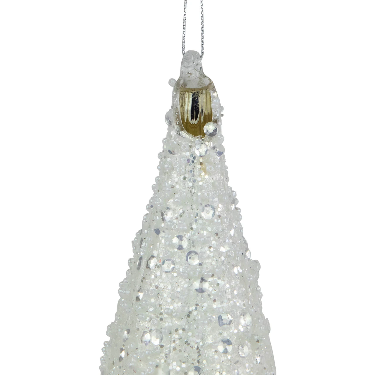 9.5" Matte White Sequin And Glitter Finial Glass Christmas Ornament 5 9.5" Matte White Sequin And Glitter Finial Glass Christmas Ornament - Image 3