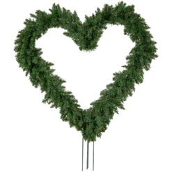 Artificial Pine Heart Shaped Wreath With Ground Stakes, 25-Inch, Unlit