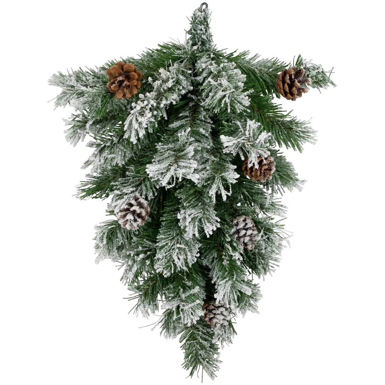 22" Snowy Flocked Angel Pine With Pine Cones Christmas Teardrop Swag - Unlit 3 22" Snowy Flocked Angel Pine With Pine Cones Christmas Teardrop Swag - Unlit