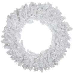Pre-Lit LED White Canadian Pine Artificial Christmas Wreath, 30-Inch, Clear Lights