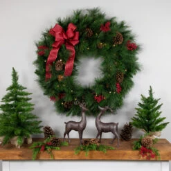 Pre-Lit White Valley Pine Artificial Christmas Wreath With Pinecones, 36-Inch, Clear Lights -Optimal Christmas Shop northlight v15890 3 52039.1683238525