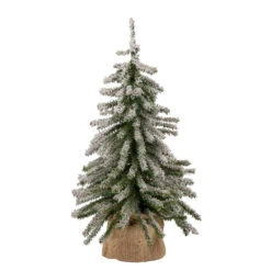 18" Potted Flocked Downswept Mini Village Pine Medium Artificial Christmas Tree - Unlit