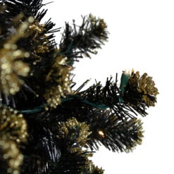 Pre-Lit LED Black Crystal Pine With Gold Glitter Artificial Christmas Tree - 7.5 Ft Clear Lights -Optimal Christmas Shop northlight v27372 5 31387.1667573613