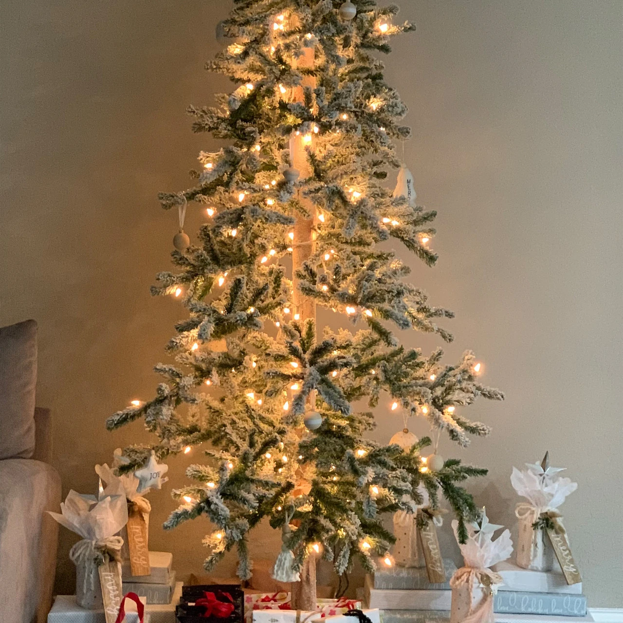 7' Pre-Lit Pencil Flocked Alpine Artificial Christmas Tree - Clear Lights 10 7' Pre-Lit Pencil Flocked Alpine Artificial Christmas Tree - Clear Lights - Image 8