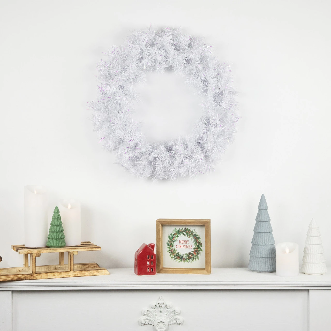 Icy White Iridescent Spruce Artificial Christmas Wreath - 18-Inch, Unlit 4 Icy White Iridescent Spruce Artificial Christmas Wreath - 18-Inch, Unlit - Image 2