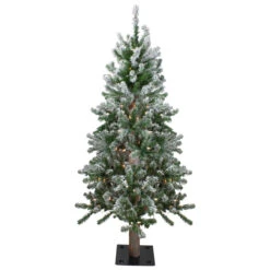 4ft Pre-Lit Flocked Alpine Artificial Christmas Tree, Clear Lights