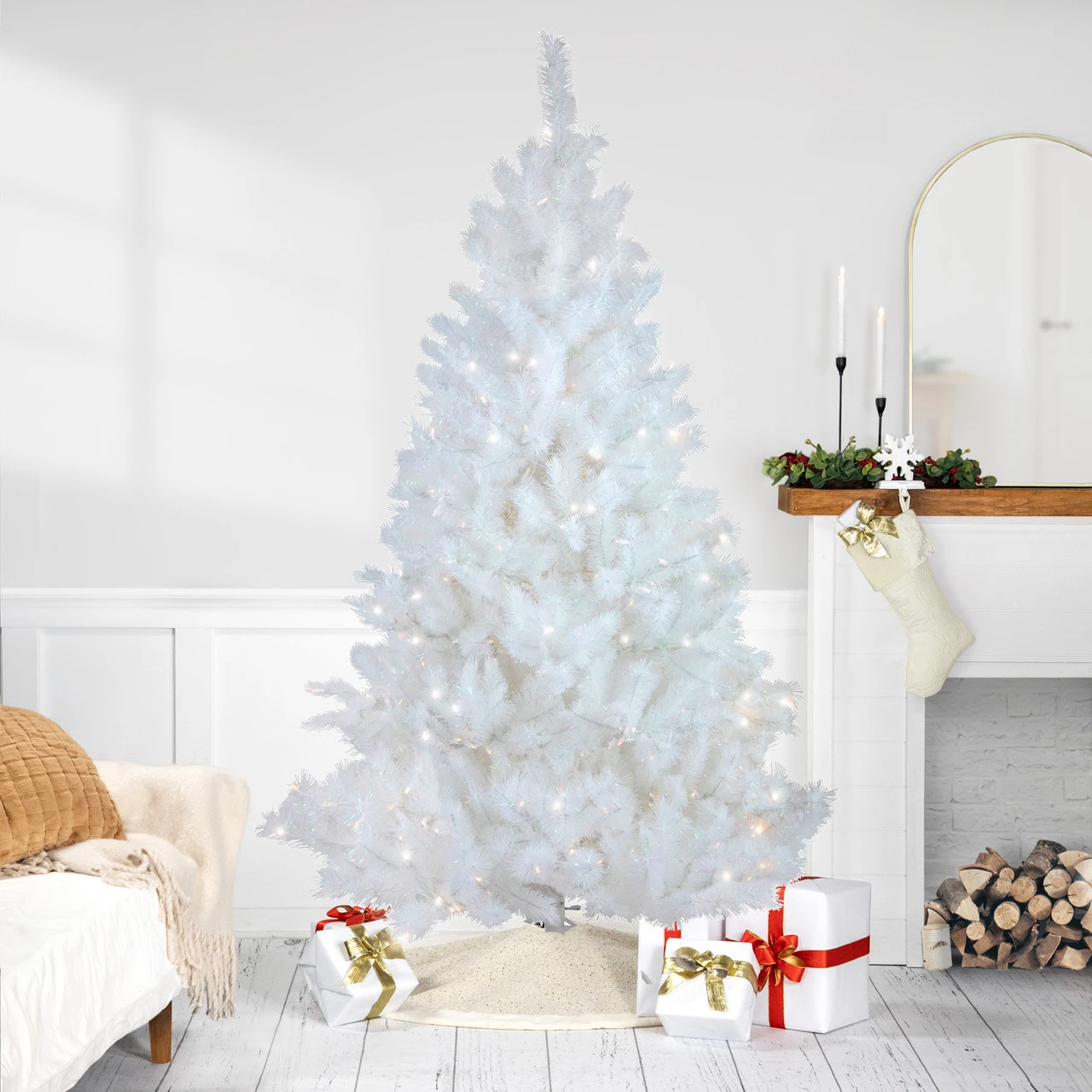 6.5' Pre-Lit White Alaskan Pine Artificial Christmas Tree, Warm White LED Lights 3 6.5' Pre-Lit White Alaskan Pine Artificial Christmas Tree, Warm White LED Lights