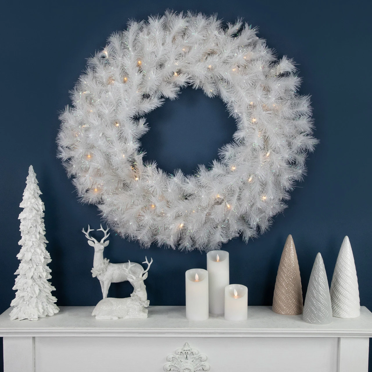 Pre-Lit White Alaskan Pine Artificial Christmas Wreath, 36-Inch, Warm White LED Lights 4 Pre-Lit White Alaskan Pine Artificial Christmas Wreath, 36-Inch, Warm White LED Lights - Image 2