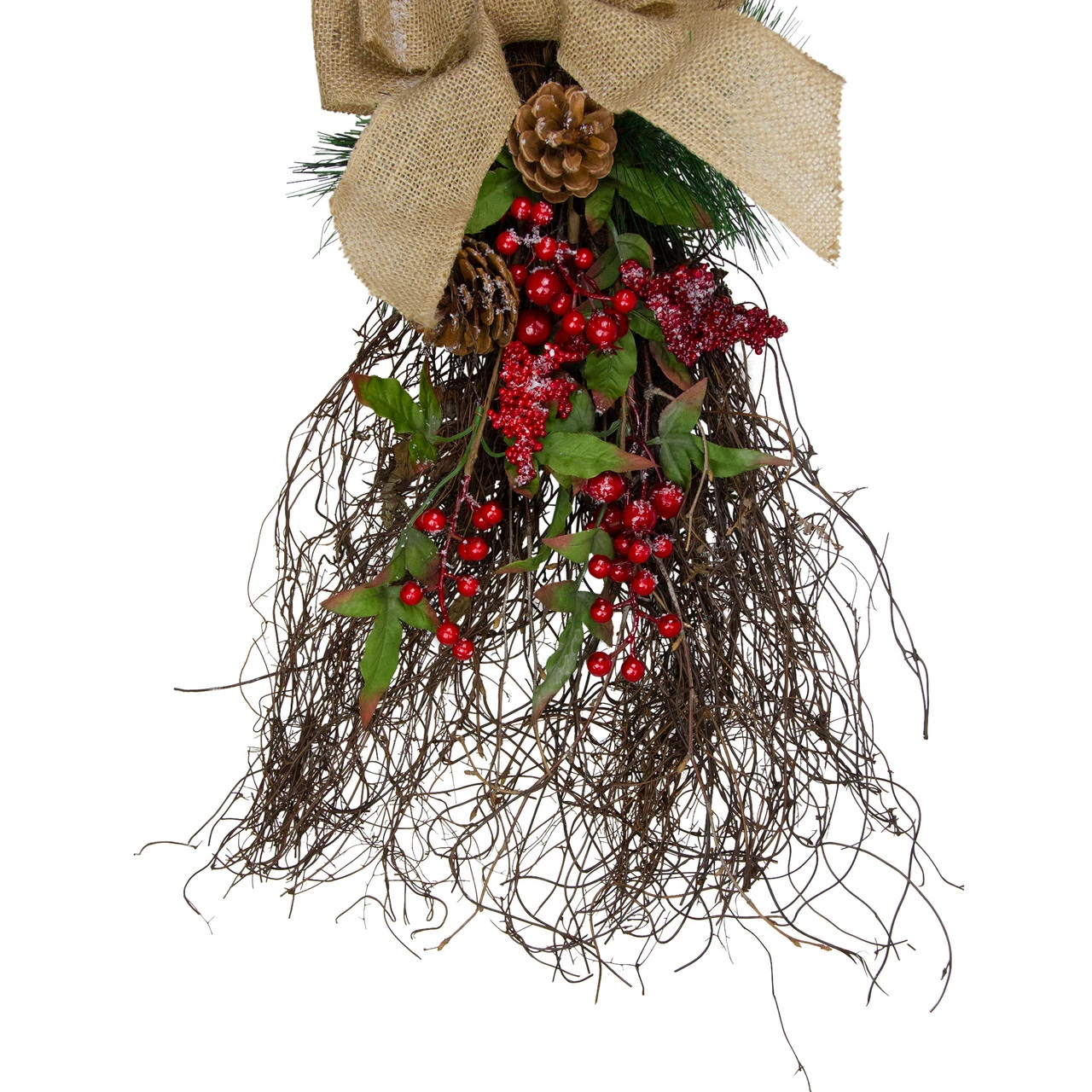 24" Iced Berries And Burlap Artificial Christmas Twig Teardrop Swag 5 24" Iced Berries And Burlap Artificial Christmas Twig Teardrop Swag - Image 3