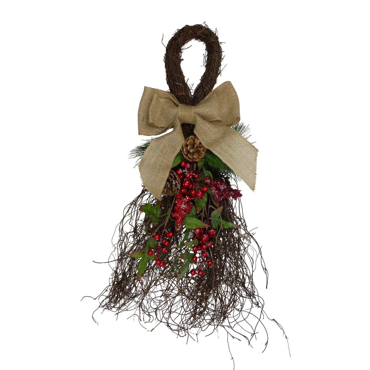 24" Iced Berries And Burlap Artificial Christmas Twig Teardrop Swag 3 24" Iced Berries And Burlap Artificial Christmas Twig Teardrop Swag