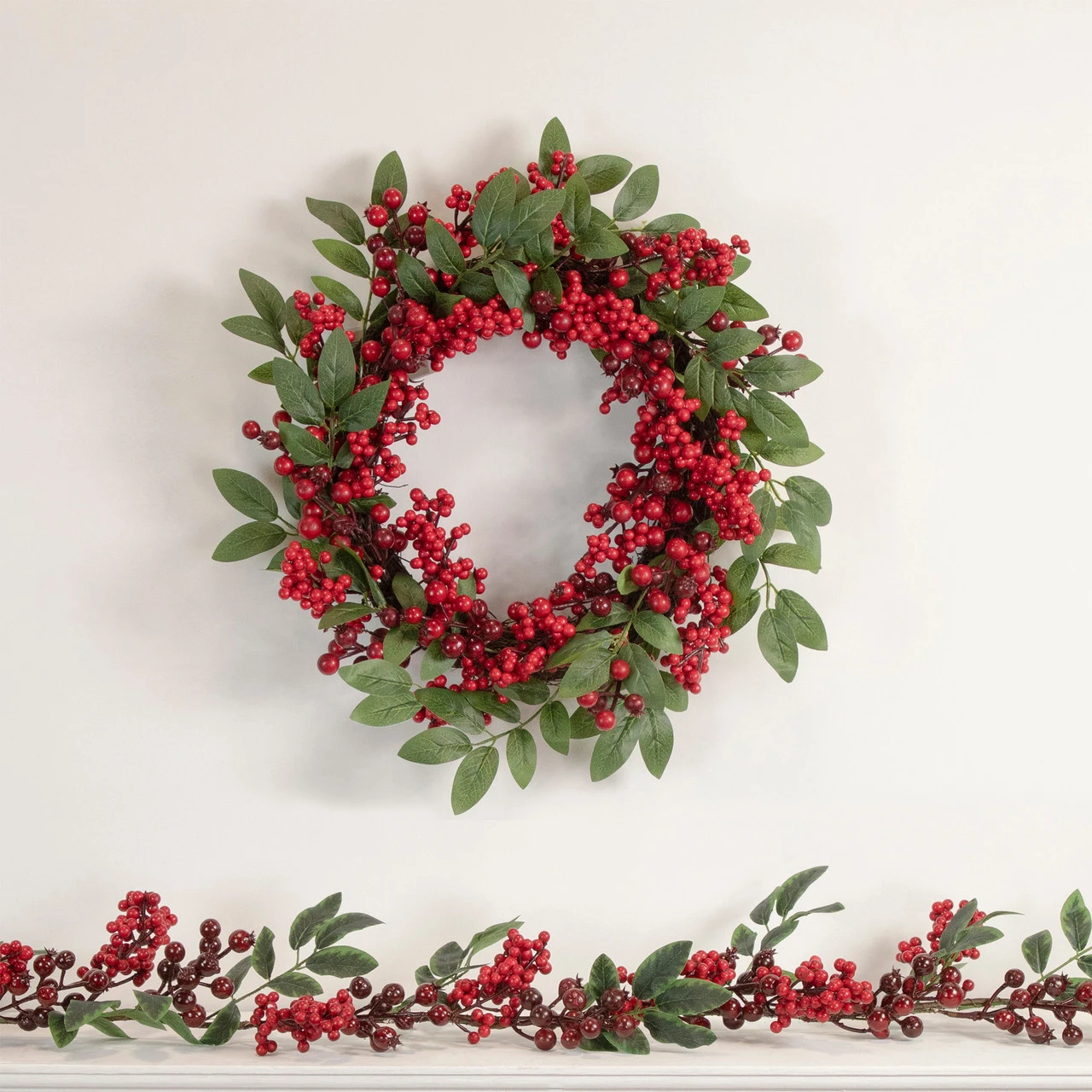 5' X 3.25" Red Berries With Leaves Artificial Christmas Garland, Unlit 4 5' X 3.25" Red Berries With Leaves Artificial Christmas Garland, Unlit - Image 2