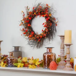 Leaves And Berries Artificial Fall Harvest Twig Wreath - 24 Inch, Unlit -Optimal Christmas Shop northlight vm02192 3 42749.1667573571