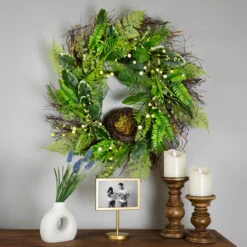 Green And Brown Foliage Artificial Spring Wreath With Nest - 24-Inch, Unlit -Optimal Christmas Shop northlight vm18638 2 47677.1667536467