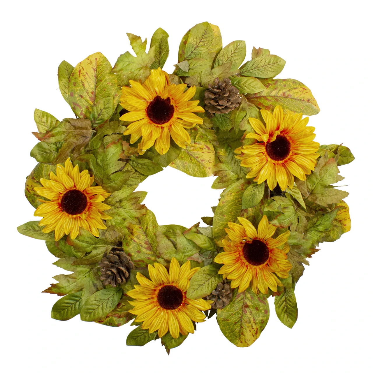 Yellow Sunflower And Pine Cone Artificial Fall Harvest Wreath - 24 Inch, Unlit 3 Yellow Sunflower And Pine Cone Artificial Fall Harvest Wreath - 24 Inch, Unlit