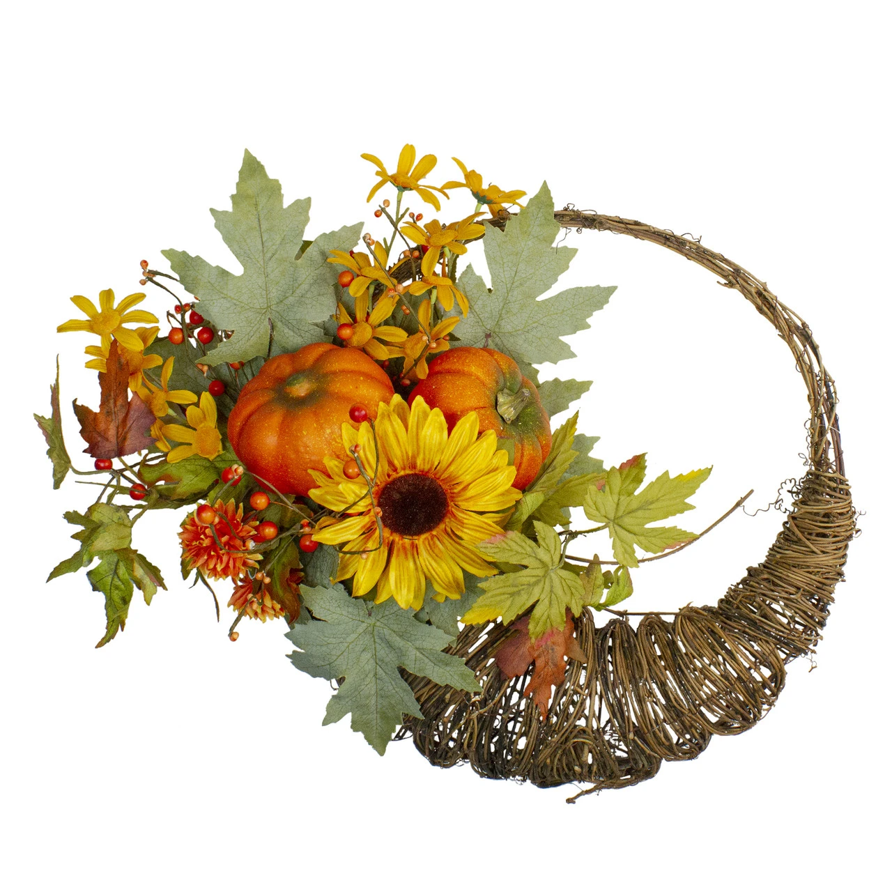 Cornucopia And Sunflower With Pumpkins Artificial Thanksgiving Wreath - 20-Inch, Unlit 3 Cornucopia And Sunflower With Pumpkins Artificial Thanksgiving Wreath - 20-Inch, Unlit