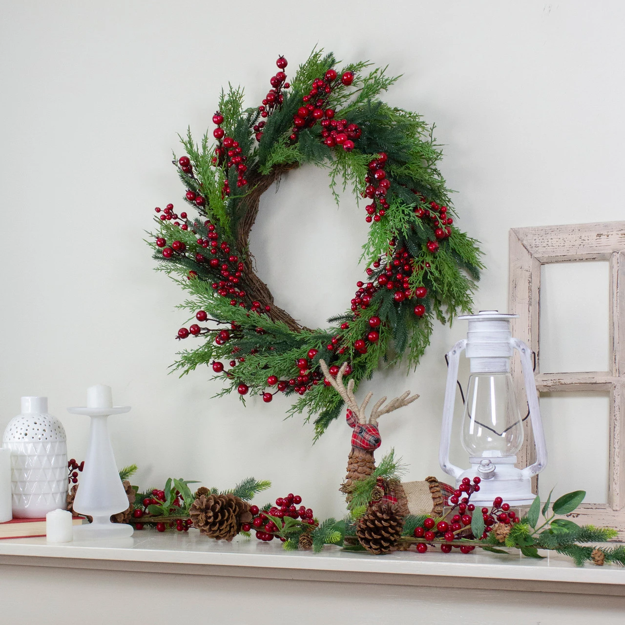 Mixed Pine And Berries Artificial Christmas Wreath - 26 Inch, Unlit 4 Mixed Pine And Berries Artificial Christmas Wreath - 26 Inch, Unlit - Image 2