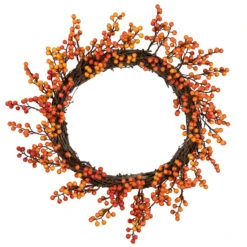 Red And Orange Artificial Berry Artificial Thanksgiving Wreath, 18-Inch, Unlit