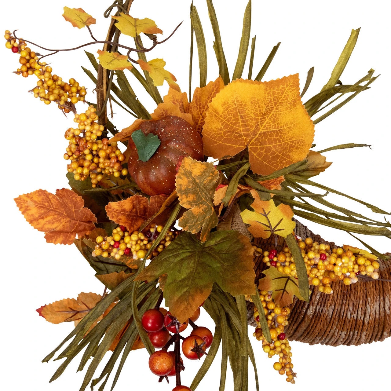 Fall Leaves, Berries And Pumpkins Artificial Thanksgiving Cornucopia Wreath - 18-Inch, Unlit 5 Fall Leaves, Berries And Pumpkins Artificial Thanksgiving Cornucopia Wreath - 18-Inch, Unlit - Image 3