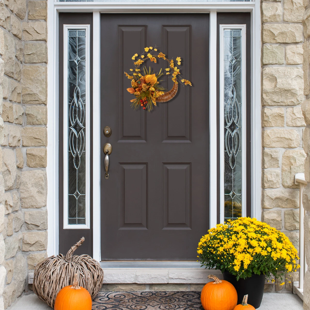 Fall Leaves, Berries And Pumpkins Artificial Thanksgiving Cornucopia Wreath - 18-Inch, Unlit 4 Fall Leaves, Berries And Pumpkins Artificial Thanksgiving Cornucopia Wreath - 18-Inch, Unlit - Image 2